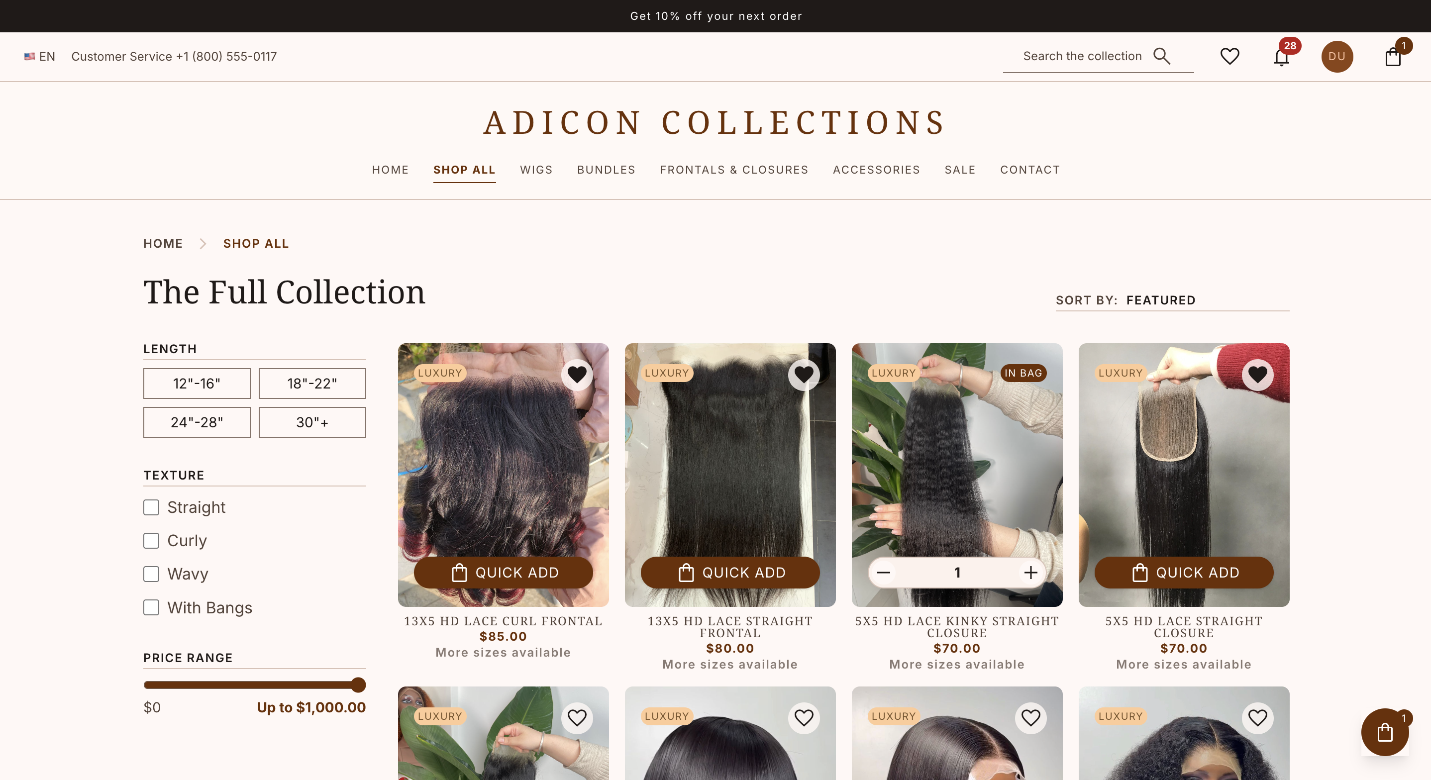 AdiCon Collections — premium hair extensions e-commerce